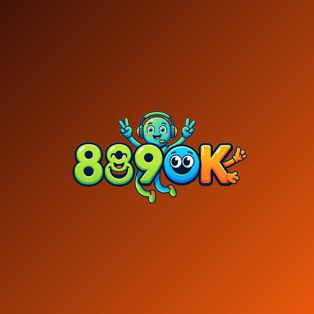 Mascot-style logo for 889OK featuring a friendly character icon with bold, colorful gaming brand style lettering on a transparent background, designed as a wide horizontal rectangular wordmark logo for a website header